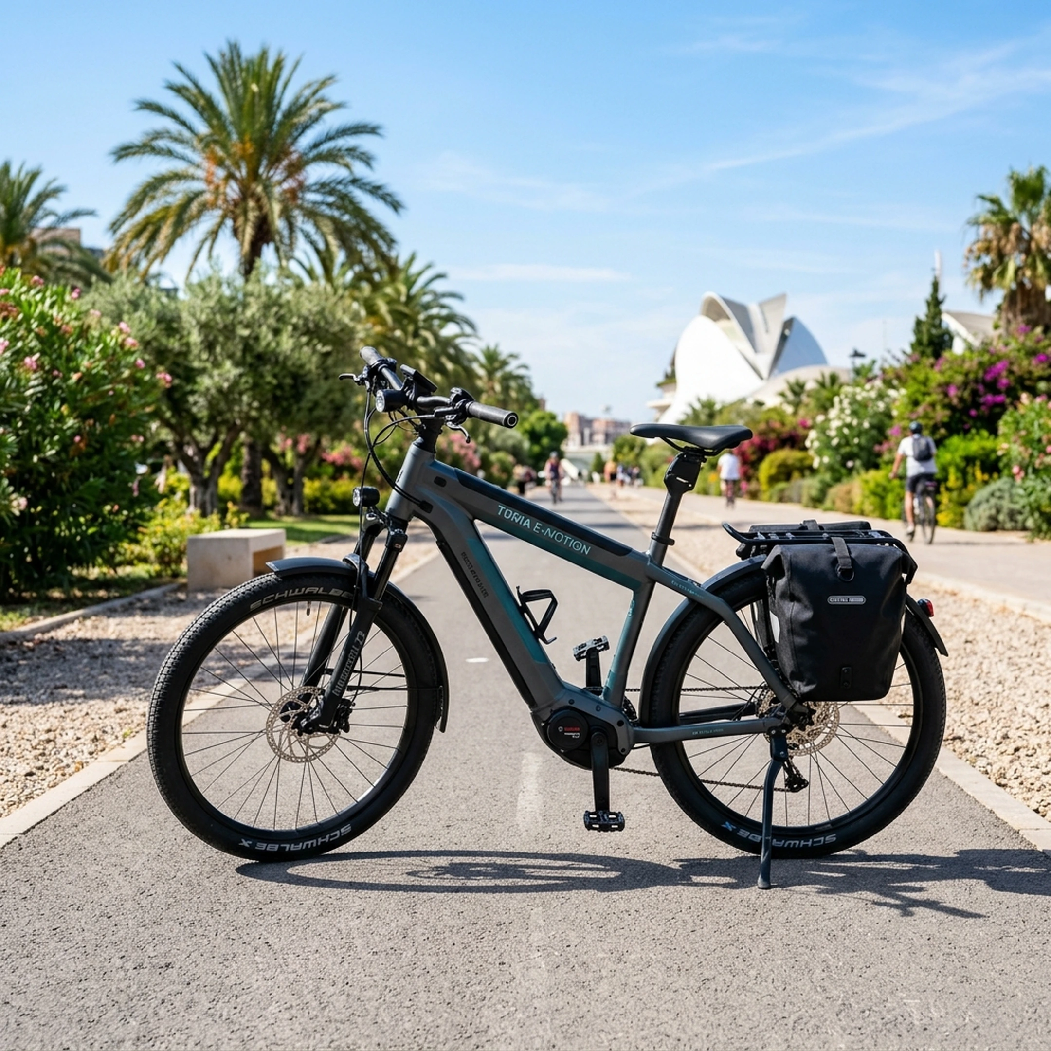 Long-range electric bike rental parked in Turia Gardens Valencia - Cobra Rental Bike